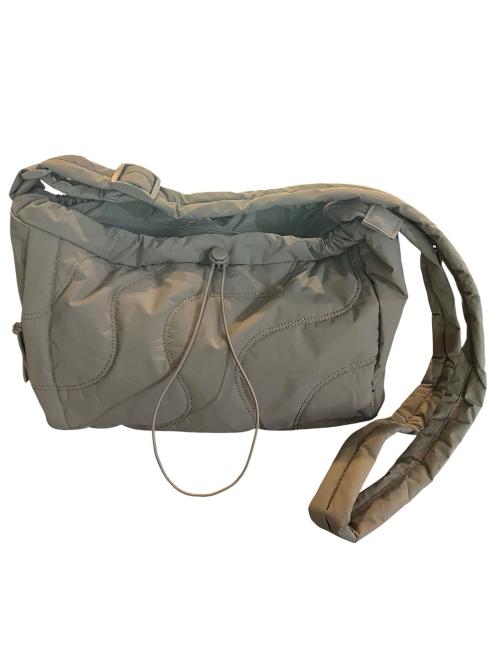 Bagsmart Quilted Light Gray Nylon Crossbody Bag with Drawstring Top